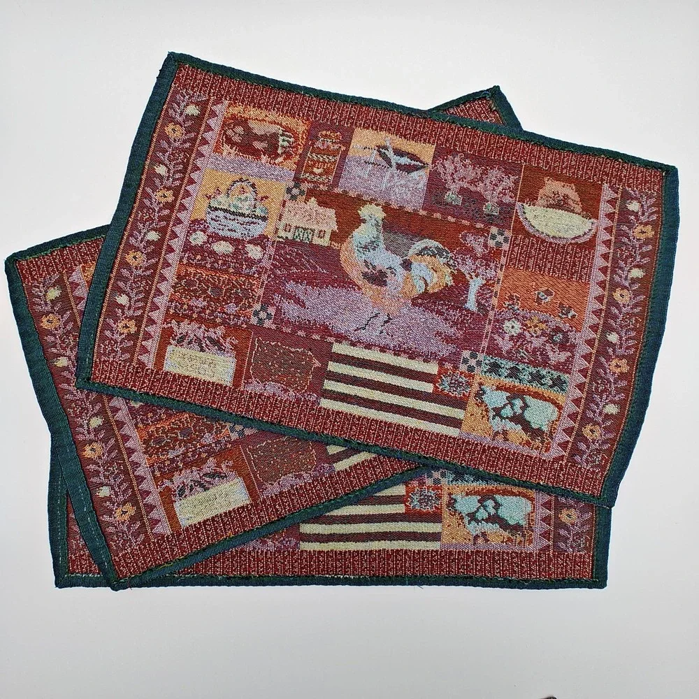 Set of 7‎ Vintage Farmhouse Rooster Tapestry Placemats Country Kitchen Woven